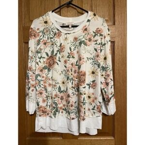 Stitch By Chenault Sleeve Floral Polyester Shirt Soft Raw Edge Design , Sz XL